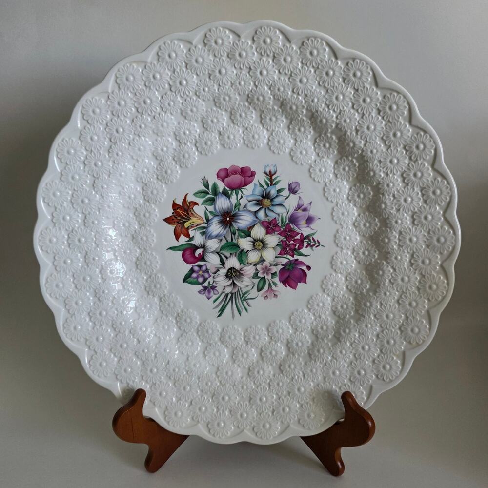 Spode Canadian Provincial Flowers Floral Plate White Embossed 13 in